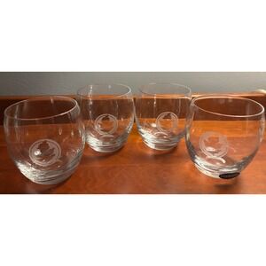 Sterling Cut Glass Krosno Stemless Wine Glasses, Set of 4, Etched Maple Leaf NWT